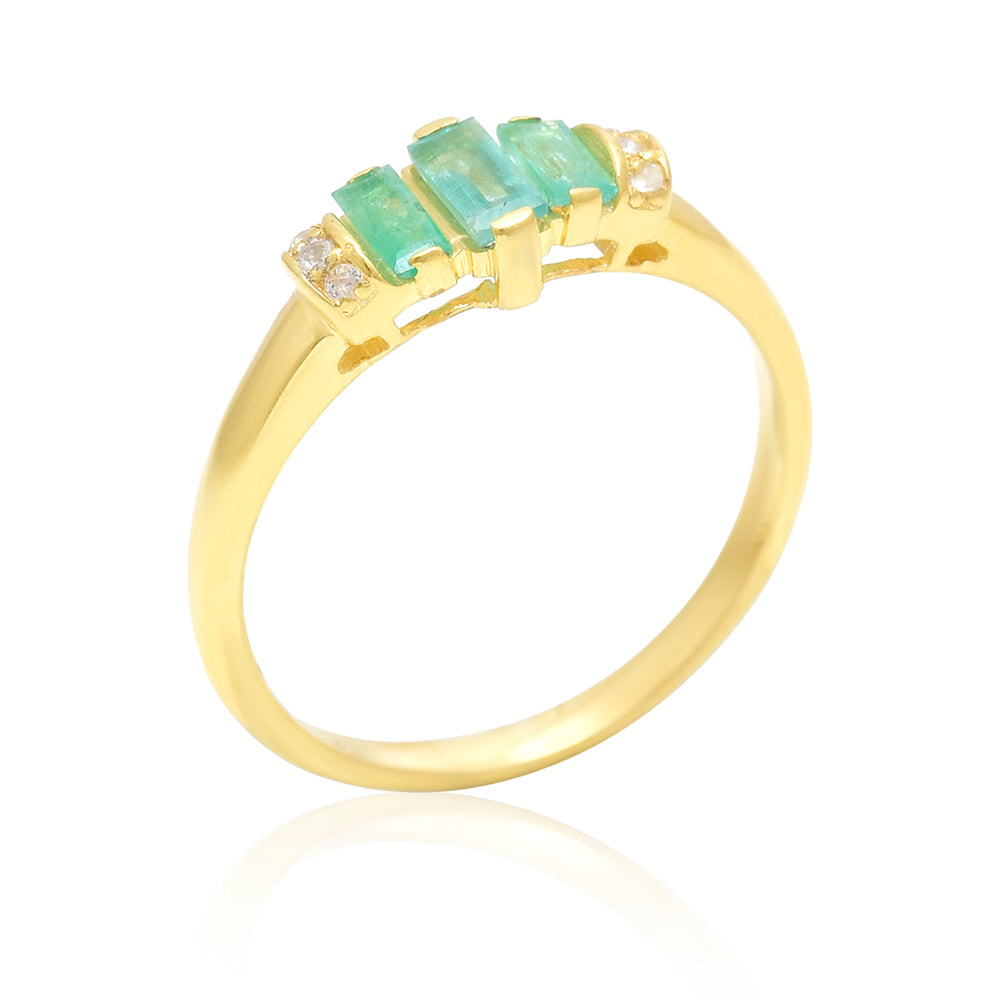 Goldplattierter Silberring mit brasilianischem Smaragd und weißem Topas 8 