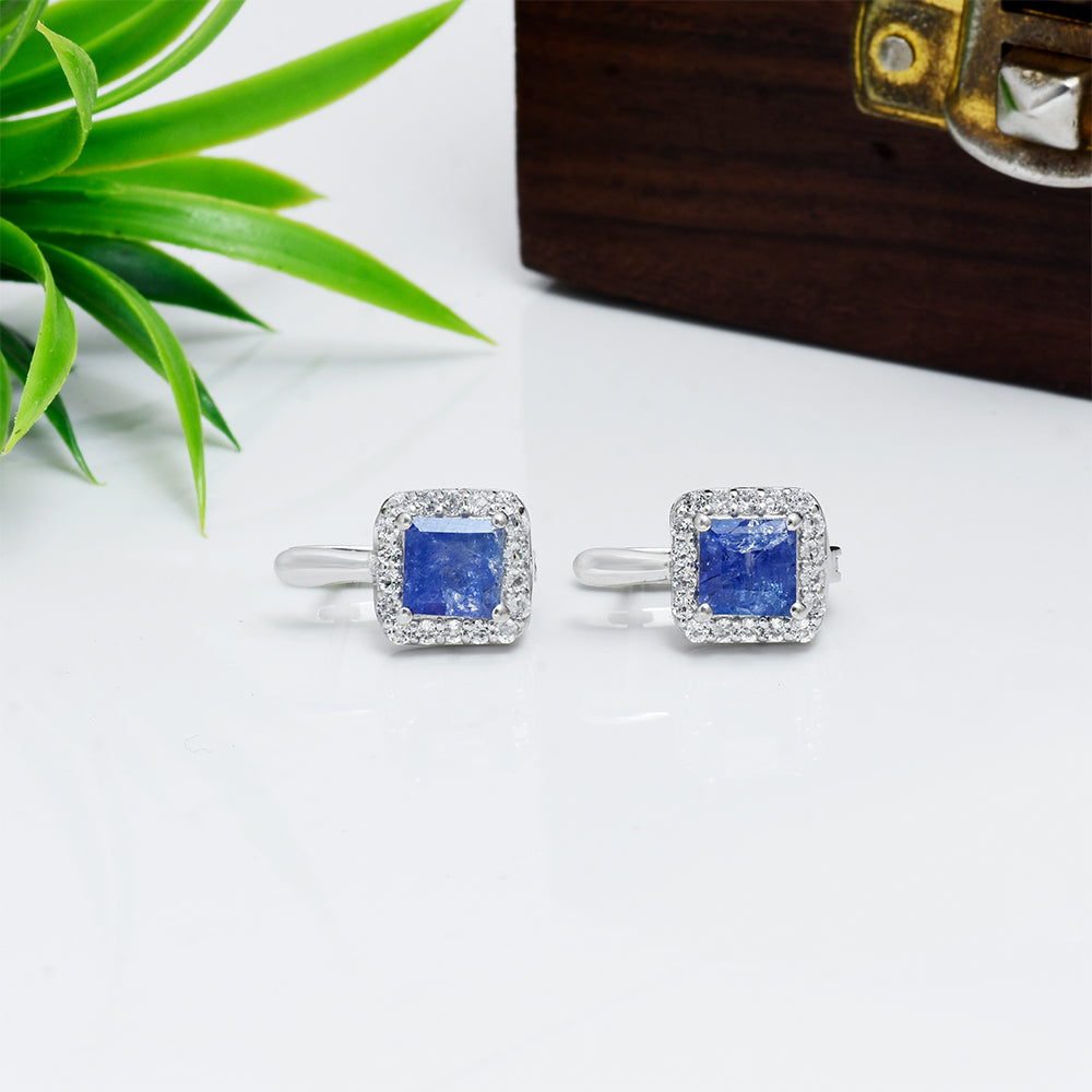 Silberohrringe mit Tansanit - Klasse AAA und weißem Topas