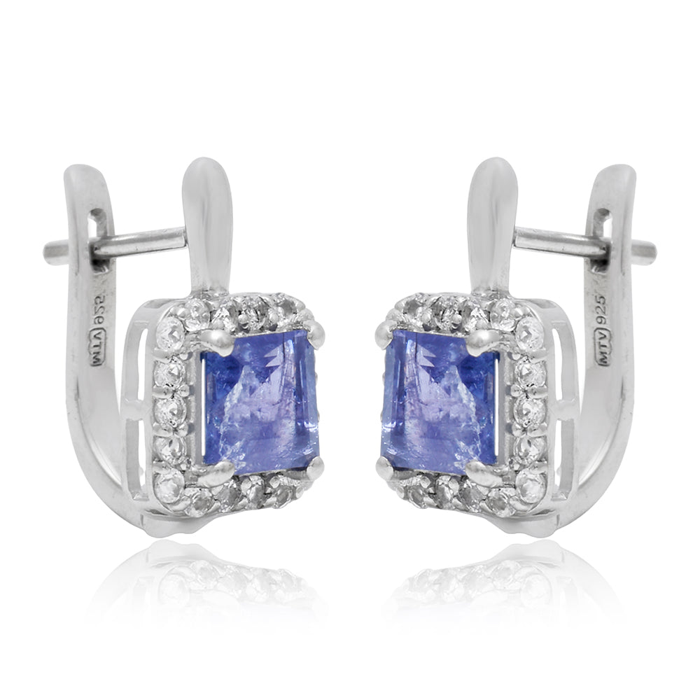 Silberohrringe mit Tansanit - Klasse AAA und weißem Topas