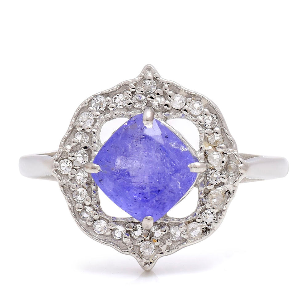 Silberring mit Tansanit - Klasse AAA und weißem Topas