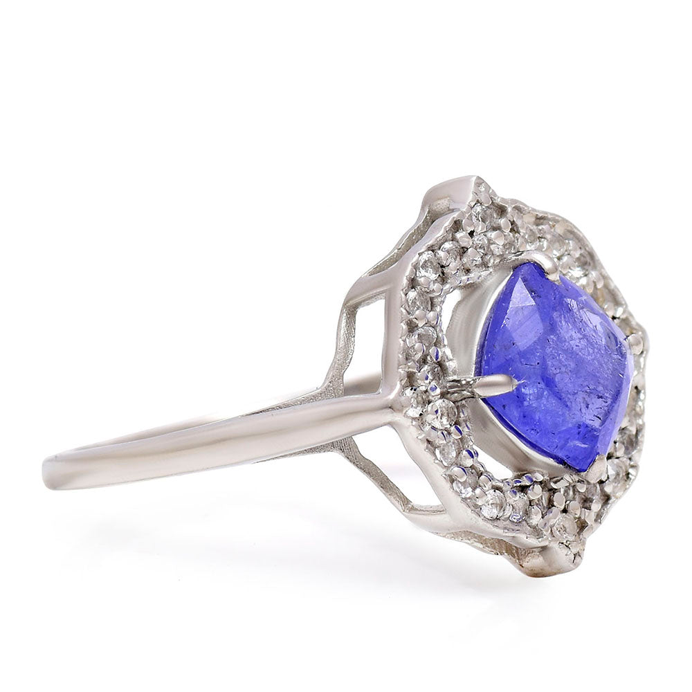 Silberring mit Tansanit - Klasse AAA und weißem Topas 2 