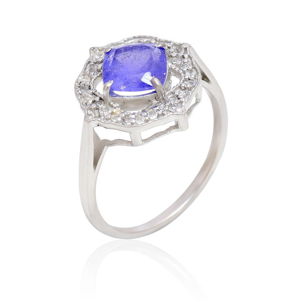 Silberring mit Tansanit - Klasse AAA und weißem Topas 3 