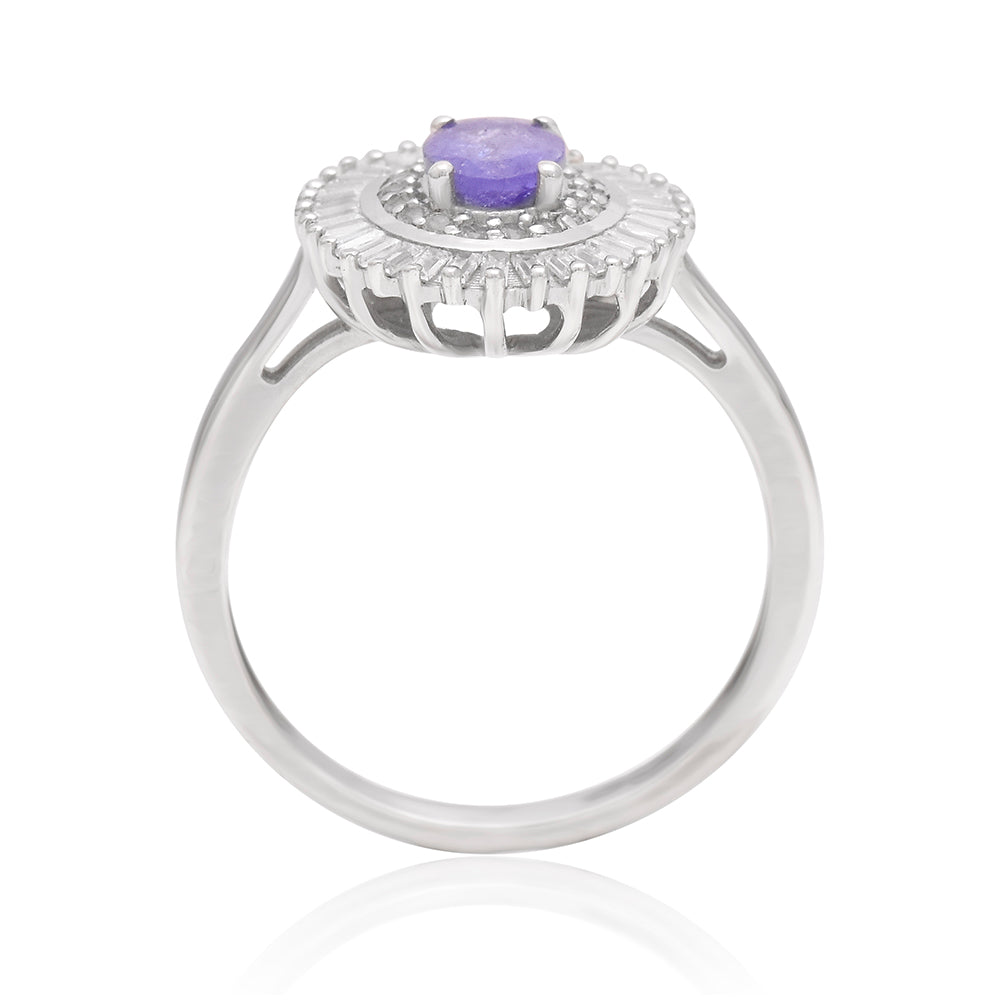 Silberring mit Tansanit - Klasse AAA und weißem Topas