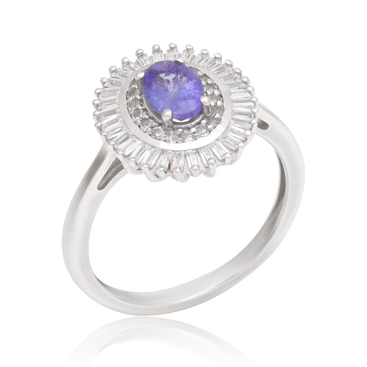 Silberring mit Tansanit - Klasse AAA und weißem Topas