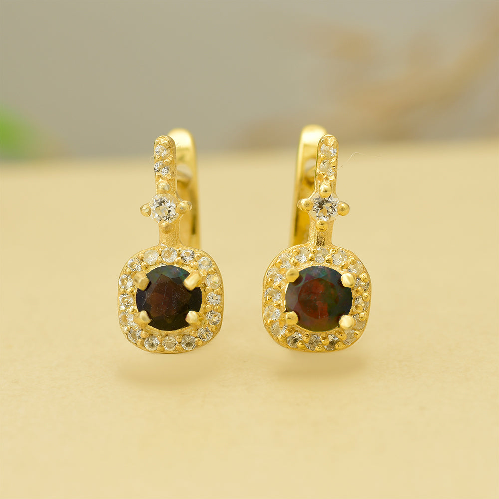 Goldplattierte Silberohrringe mit äthiopischem Opal aus Lega Dembi und weißem Topas 1 