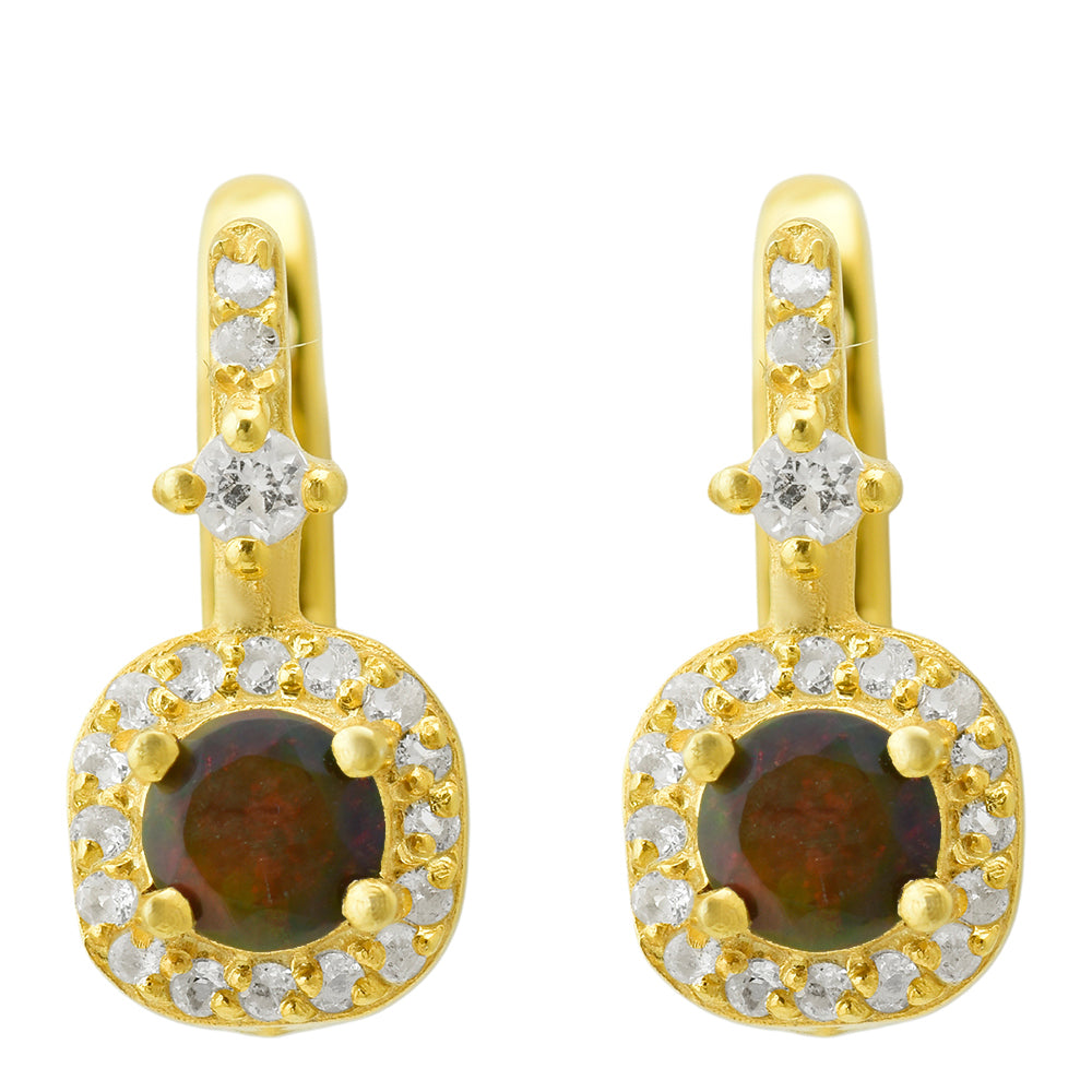 Goldplattierte Silberohrringe mit äthiopischem Opal aus Lega Dembi und weißem Topas