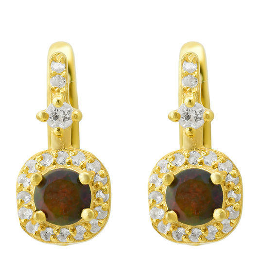 Goldplattierte Silberohrringe mit äthiopischem Opal aus Lega Dembi und weißem Topas