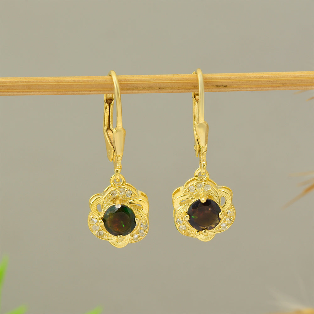 Goldplattierte Silberohrringe mit äthiopischem Opal aus Lega Dembi und weißem Topas 3 