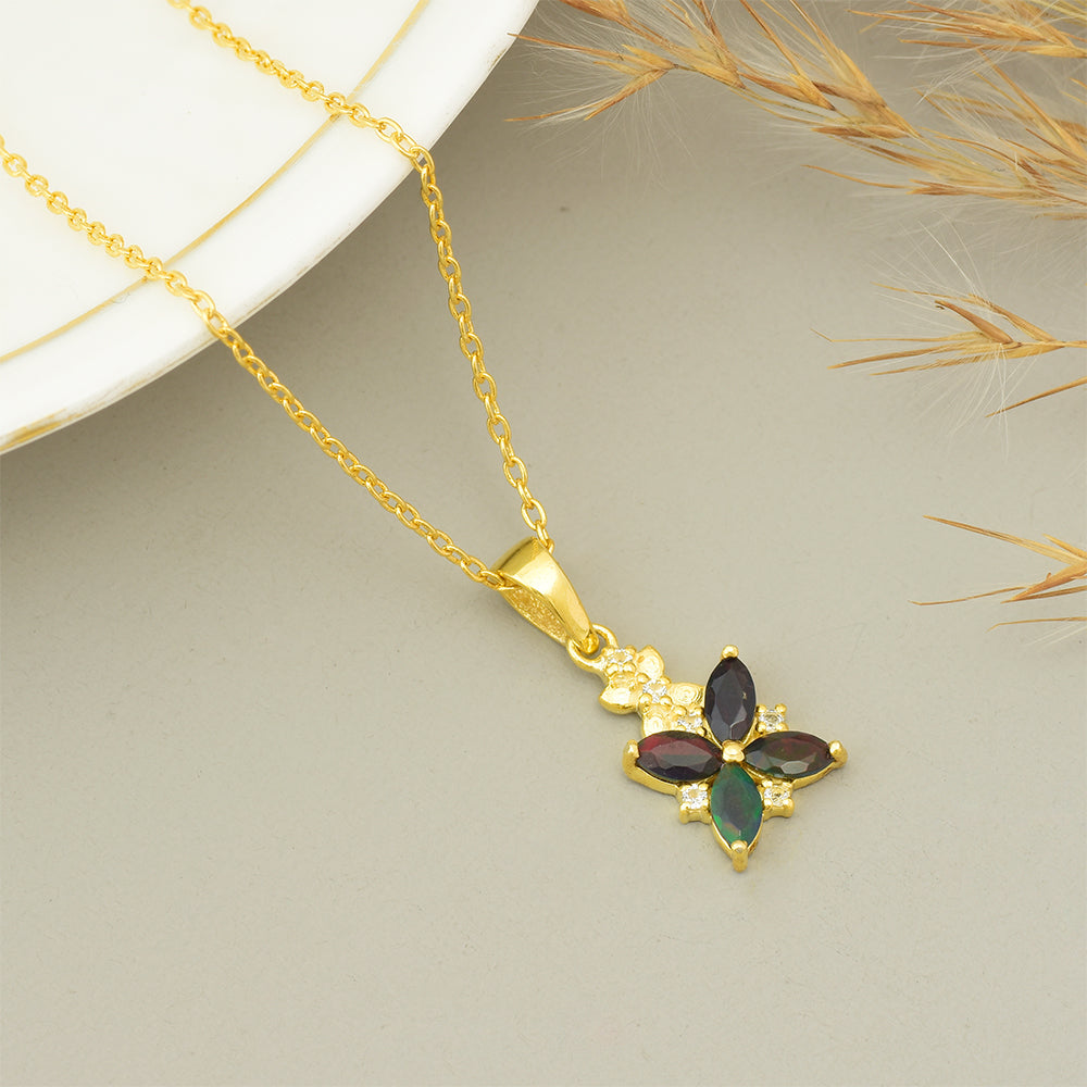 Goldplattierter Silberanhänger mit äthiopischem Opal aus Lega Dembi und weißem Topas