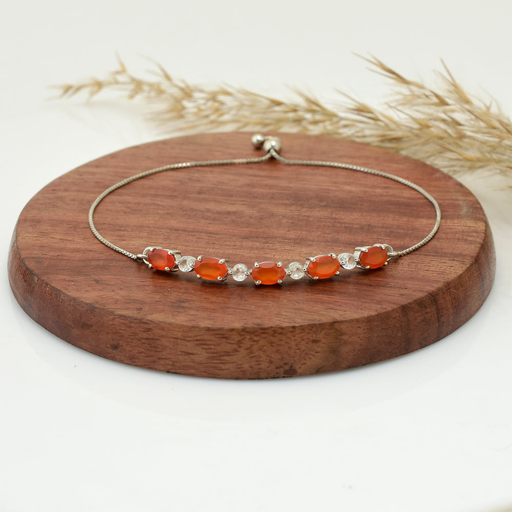 Silberarmband mit rotem Achat und weißem Topas 1 