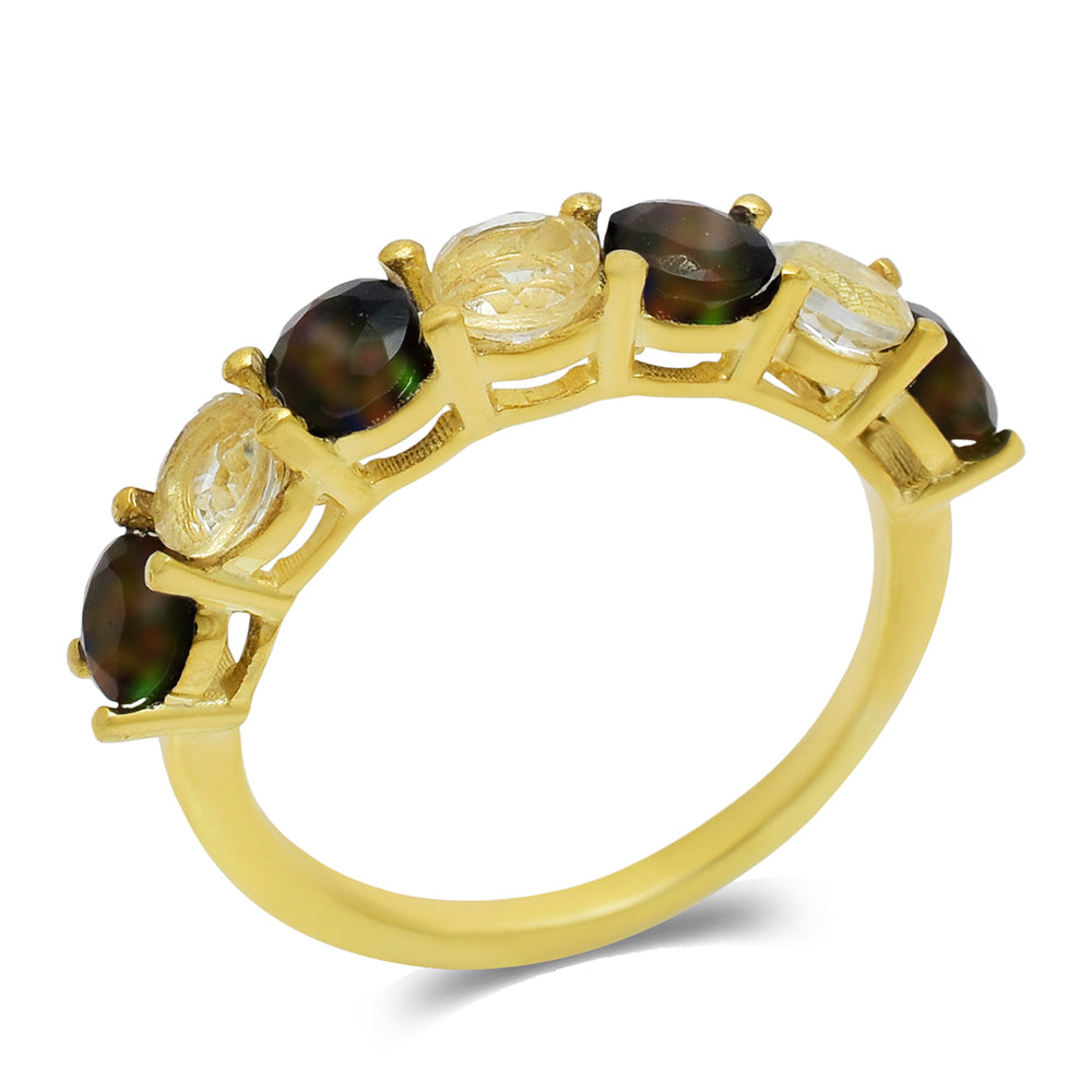 Goldplattierter Silberring mit äthiopischem Opal aus Lega Dembi 2 