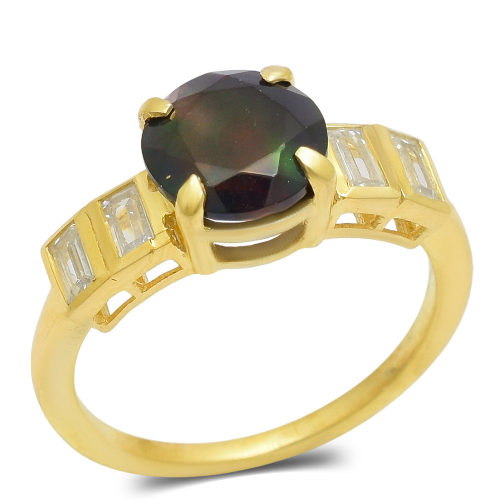 Goldplattierter Silberring mit äthiopischem Opal aus Lega Dembi und weißem Topas 2 