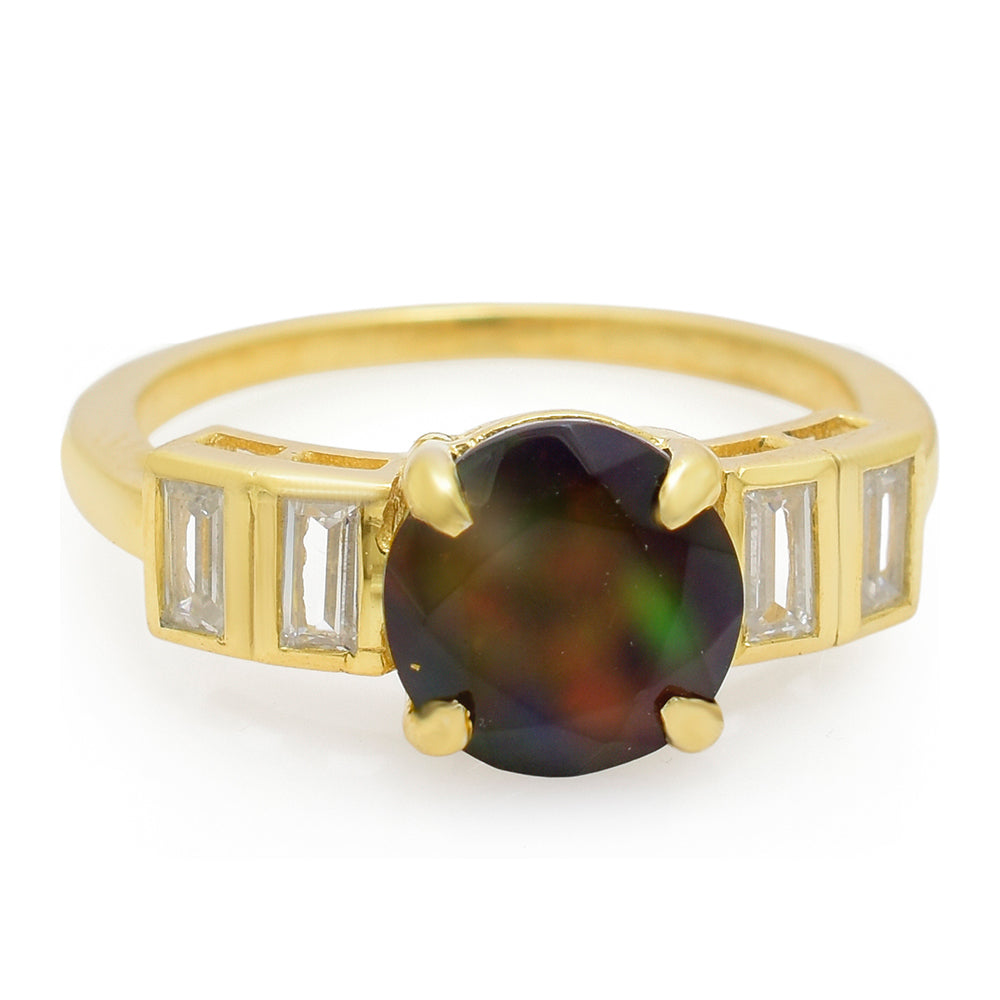 Goldplattierter Silberring mit äthiopischem Opal aus Lega Dembi und weißem Topas 1 