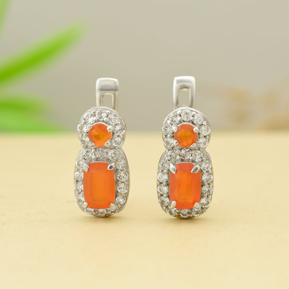 Silberohrringe mit rotem Achat und weißem Topas