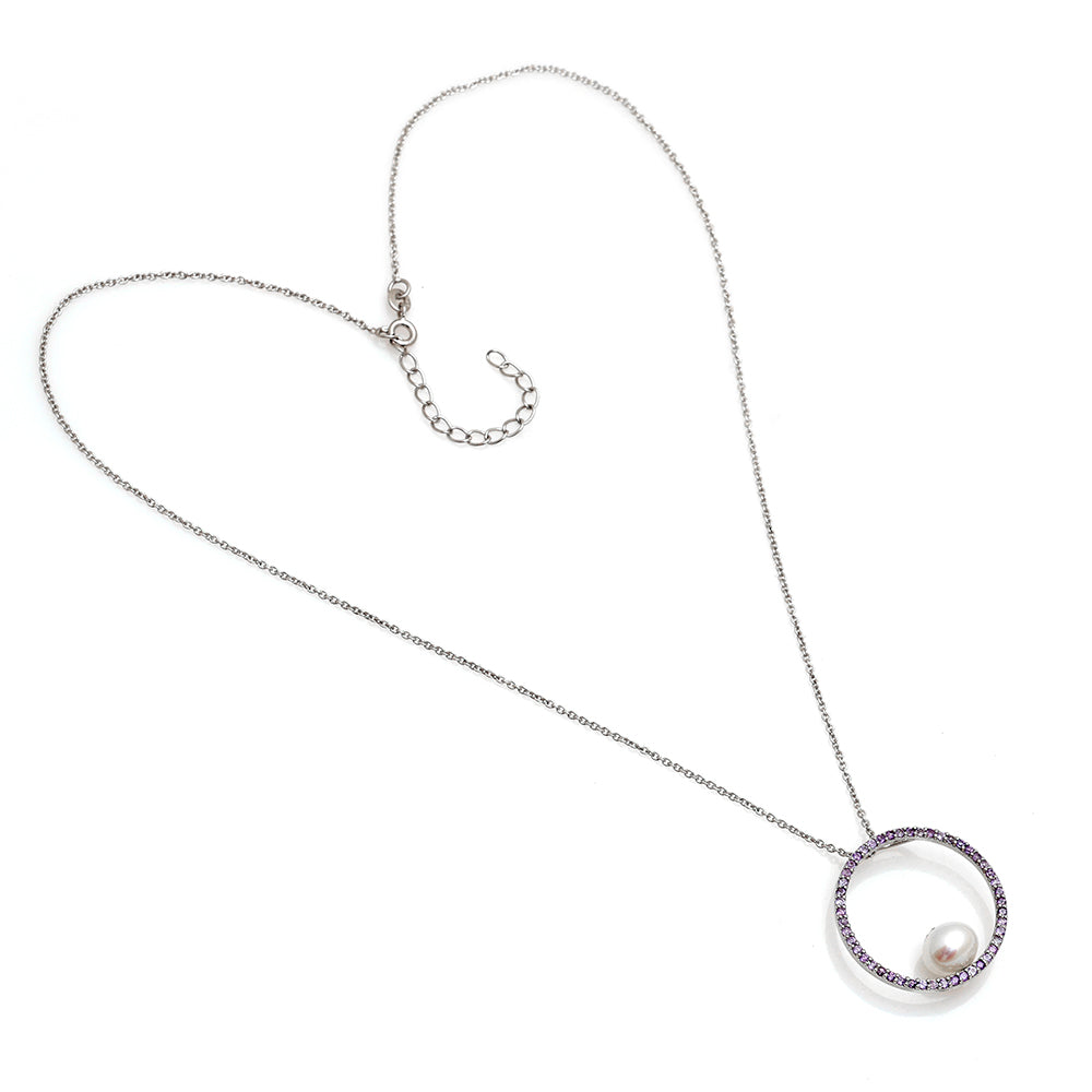 Silberanhänger mit brasilianischem Amethyst und weißer Süßwasserperle 3 