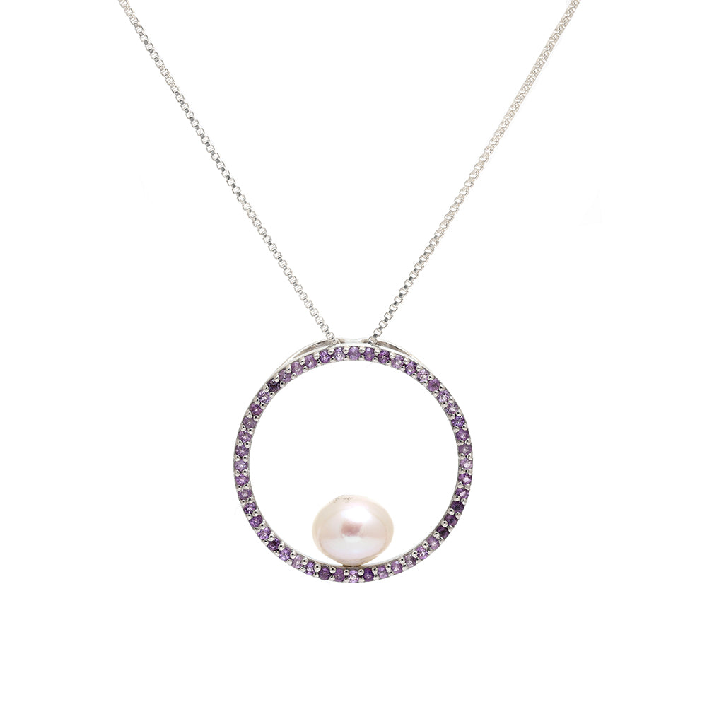 Silberanhänger mit brasilianischem Amethyst und weißer Süßwasserperle 1 