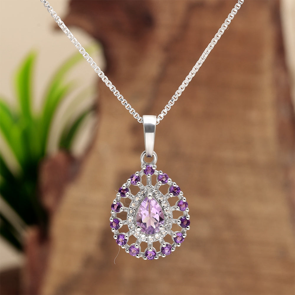 Silberanhänger mit brasilianischem Amethyst und weißem Topas 2 