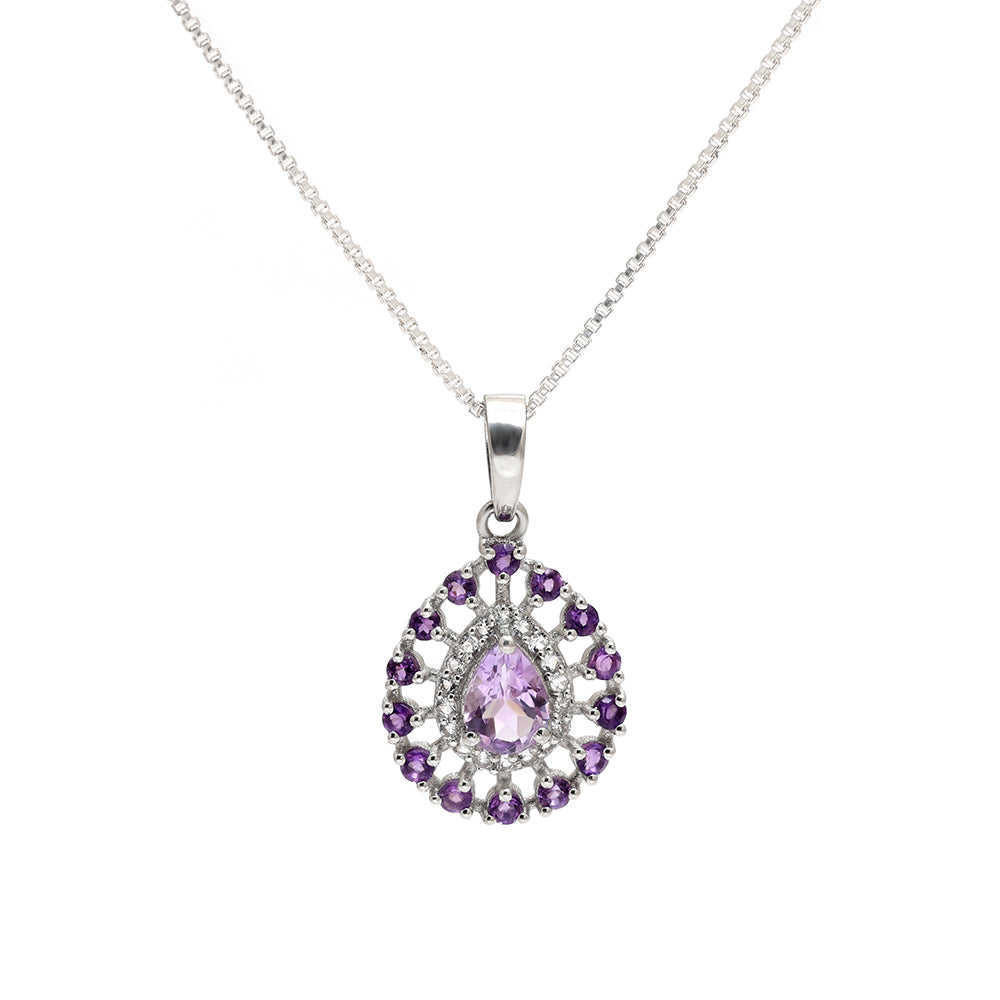 Silberanhänger mit brasilianischem Amethyst und weißem Topas