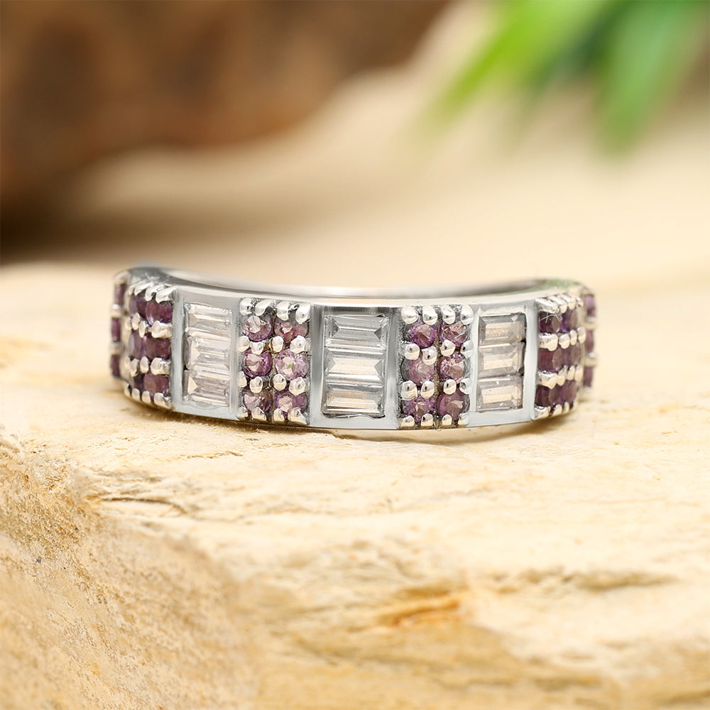 Silberring mit brasilianischem Amethyst und weißem Topas 2 