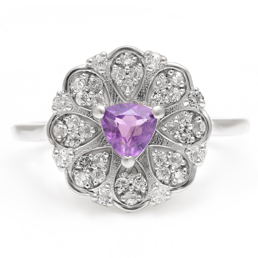 Silberring mit brasilianischem Amethyst und weißem Topas 5 