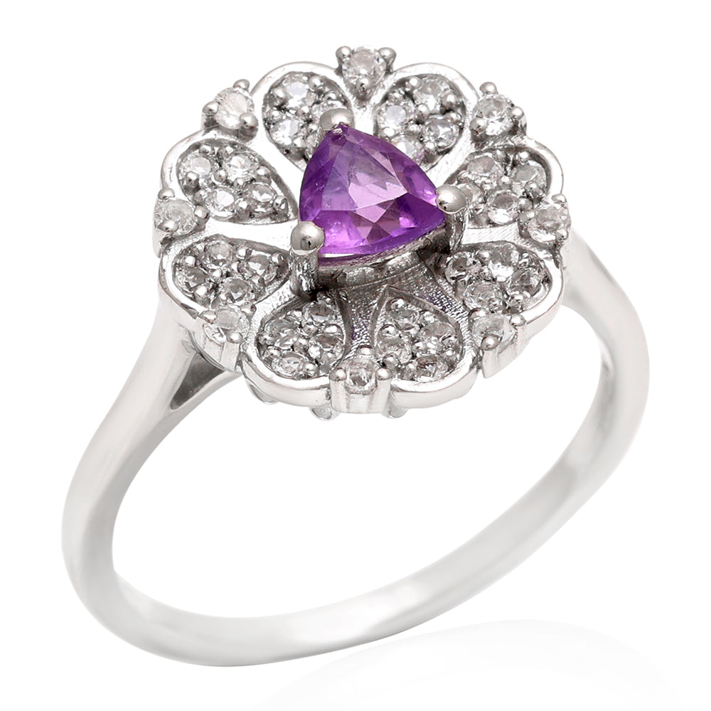 Silberring mit brasilianischem Amethyst und weißem Topas