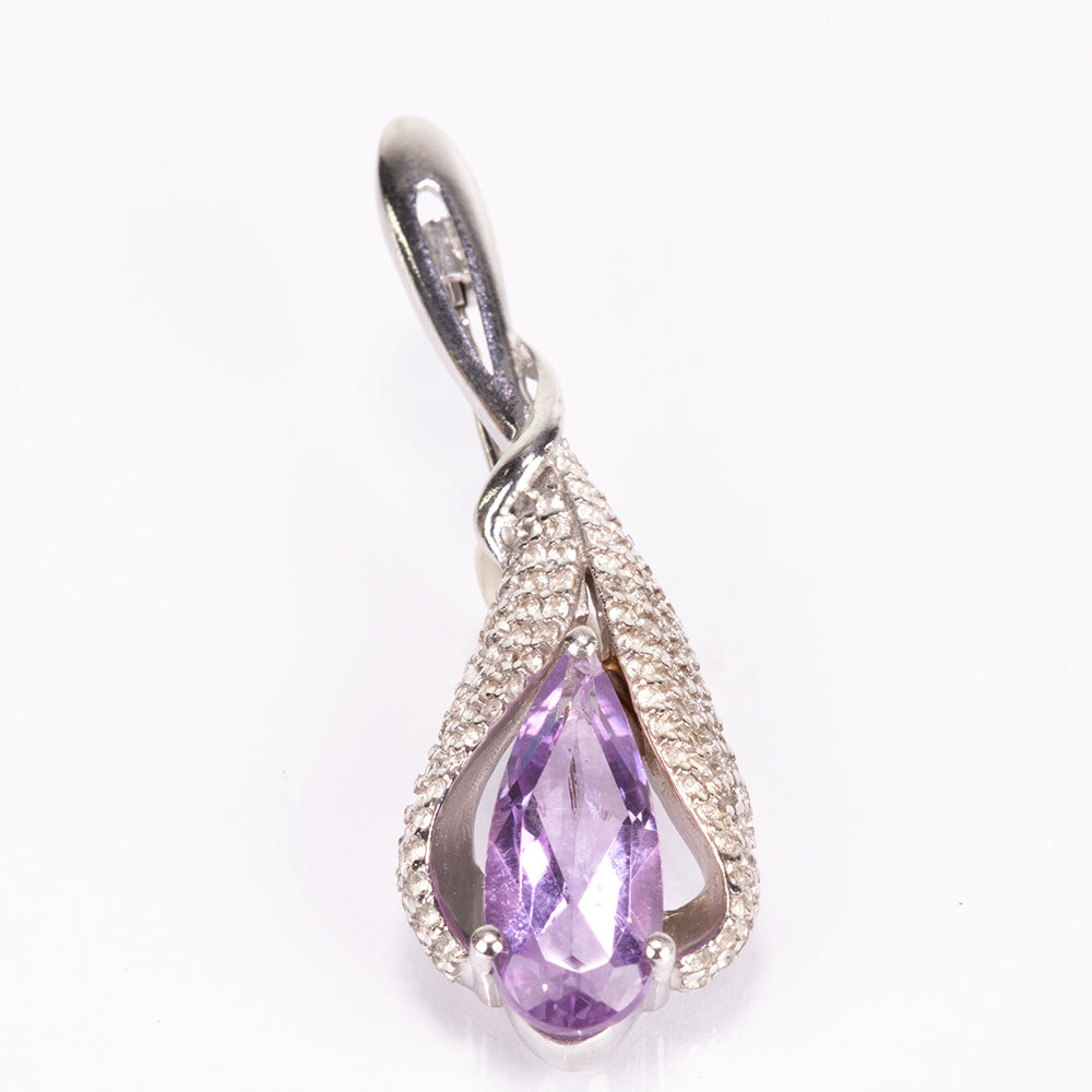 Silberbrosche mit brasilianischem Amethyst und weißem Topas