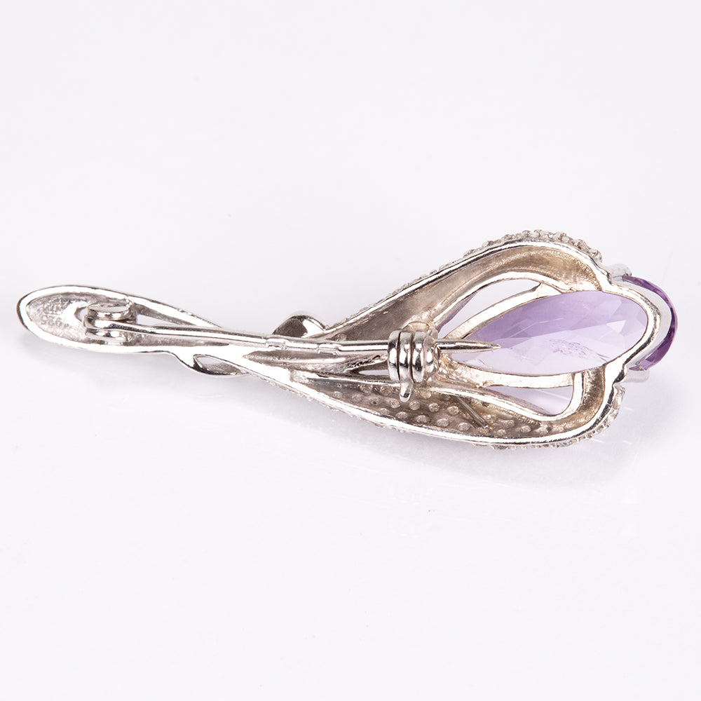 Silberbrosche mit brasilianischem Amethyst und weißem Topas