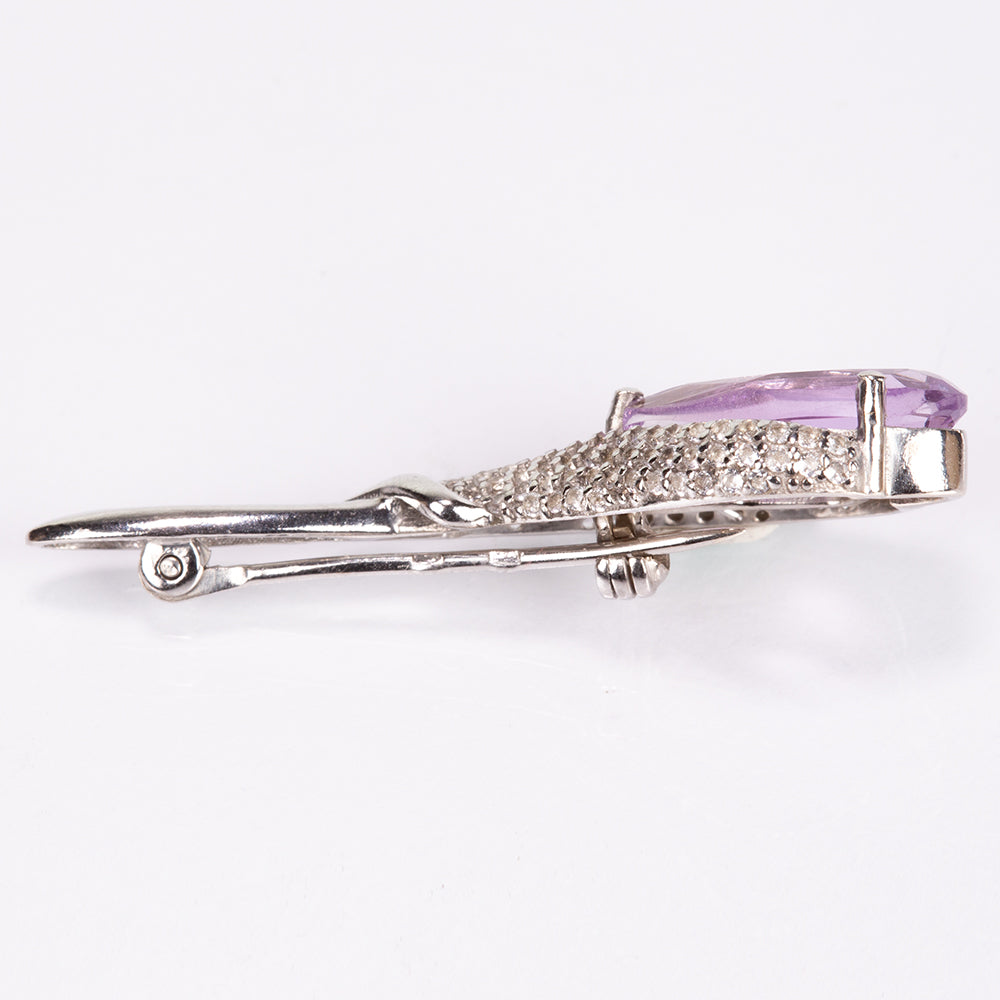 Silberbrosche mit brasilianischem Amethyst und weißem Topas 7 