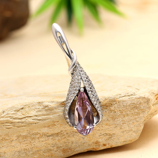 Silberbrosche mit brasilianischem Amethyst und weißem Topas