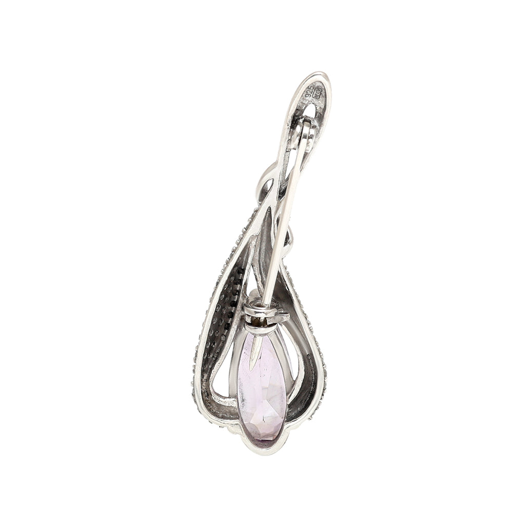 Silberbrosche mit brasilianischem Amethyst und weißem Topas 2 