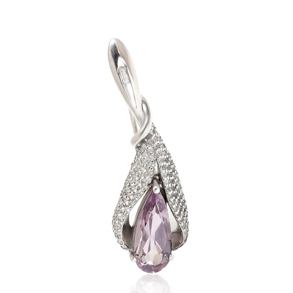 Silberbrosche mit brasilianischem Amethyst und weißem Topas 4 