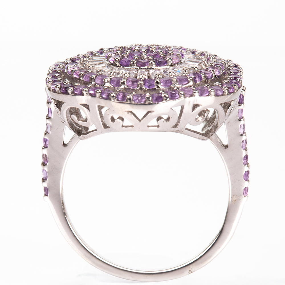 Silberring mit brasilianischem Amethyst und weißem Topas 2 