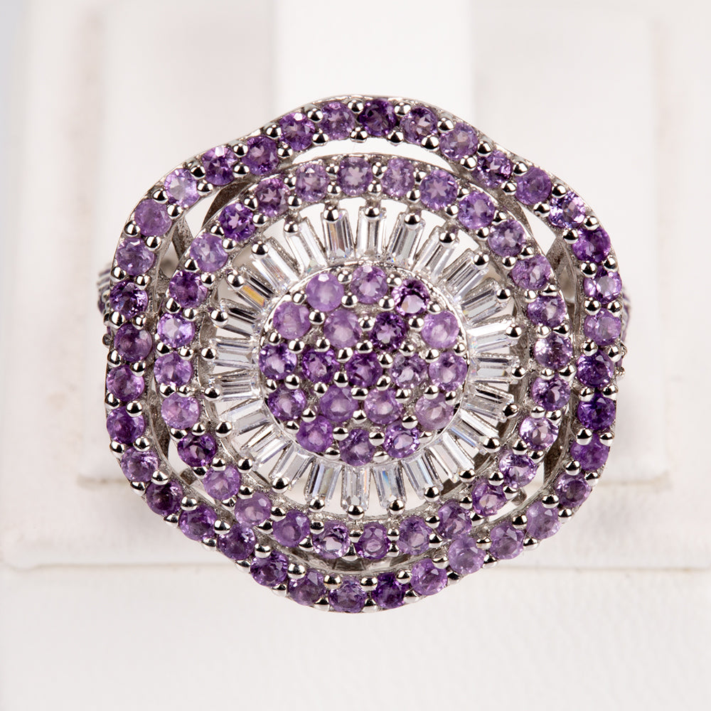 Silberring mit brasilianischem Amethyst und weißem Topas