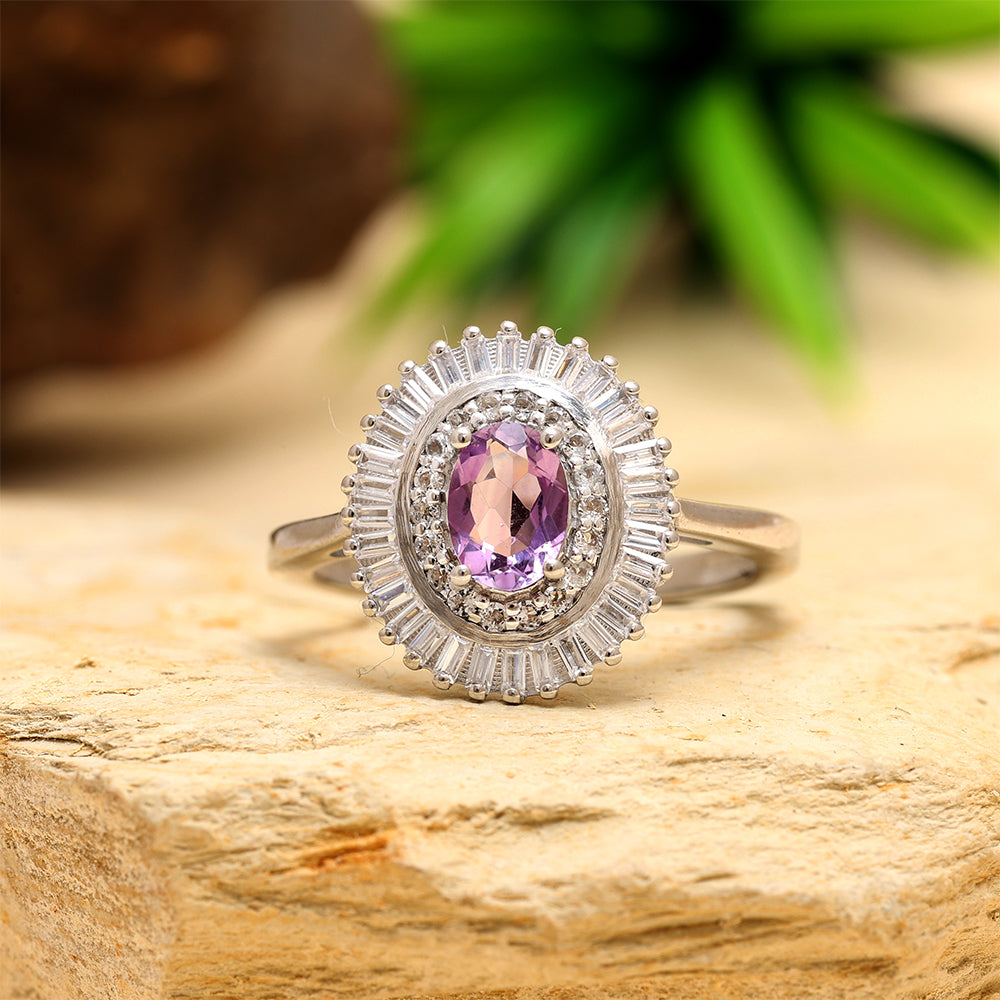 Silberring mit brasilianischem Amethyst und weißem Topas 2 