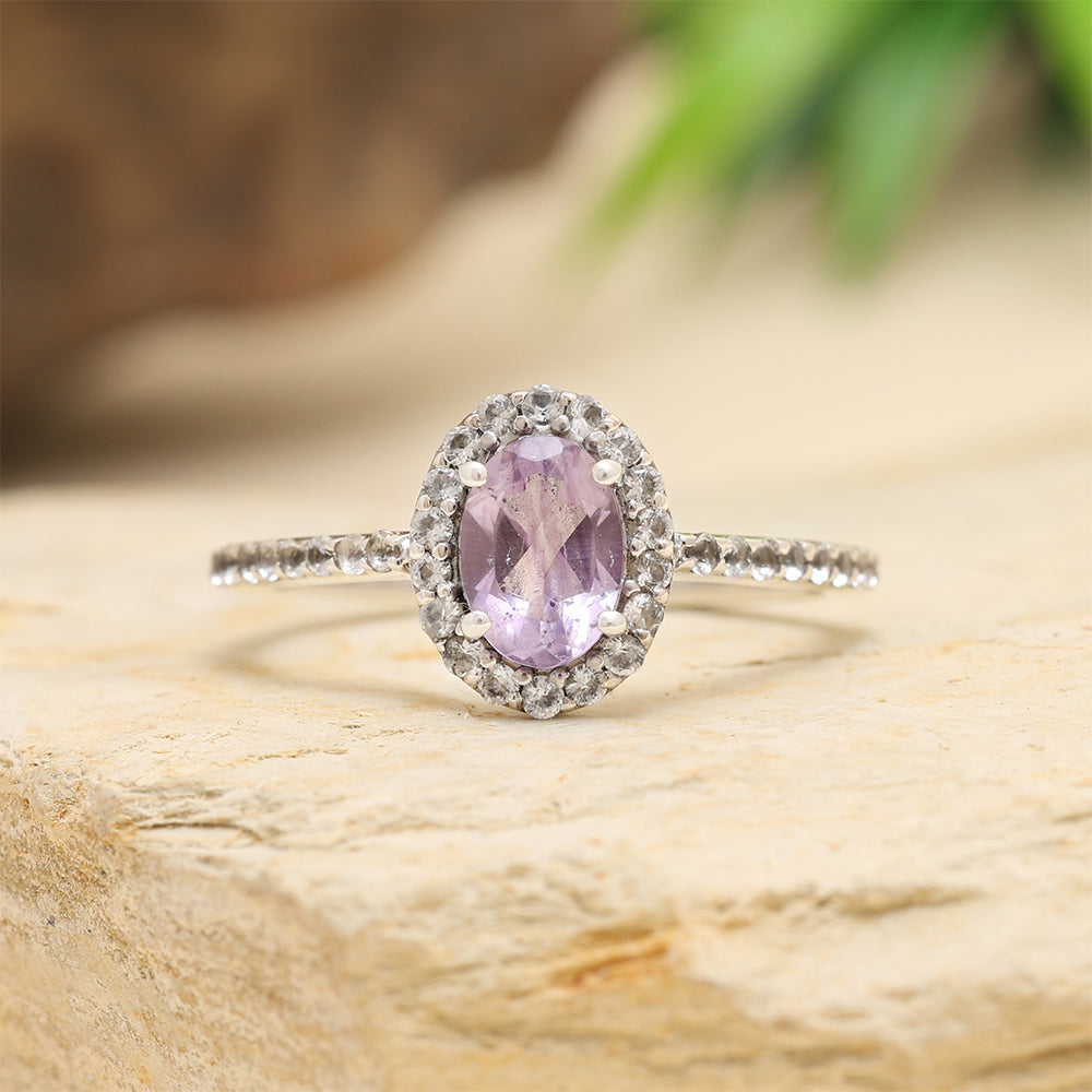Silberring mit brasilianischem Amethyst und weißem Topas
