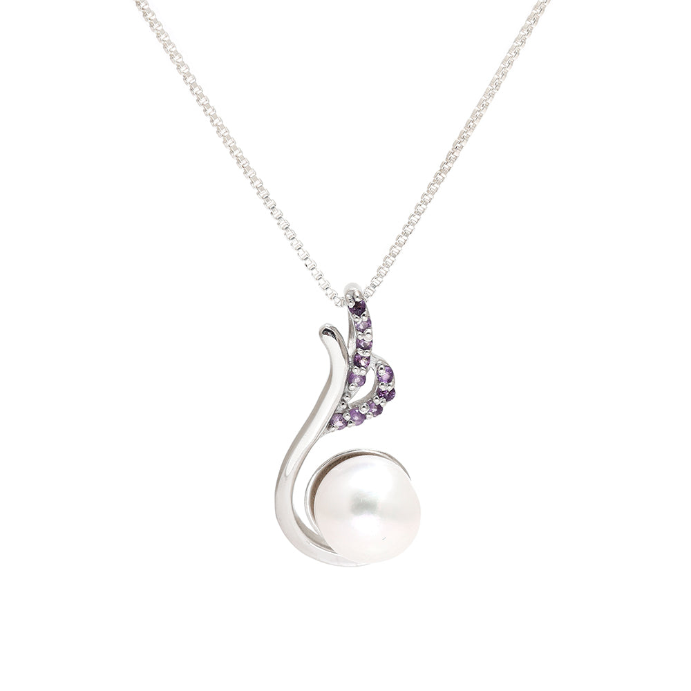 Silberanhänger mit brasilianischem Amethyst und weißer Süßwasserperle 1 