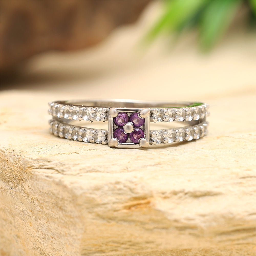 Silberring mit brasilianischem Amethyst und weißem Topas 2 