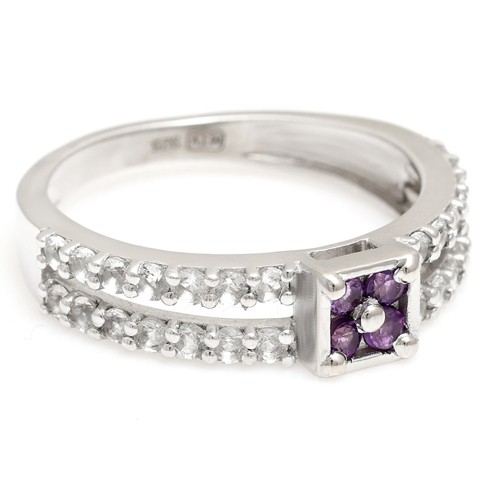 Silberring mit brasilianischem Amethyst und weißem Topas 7 
