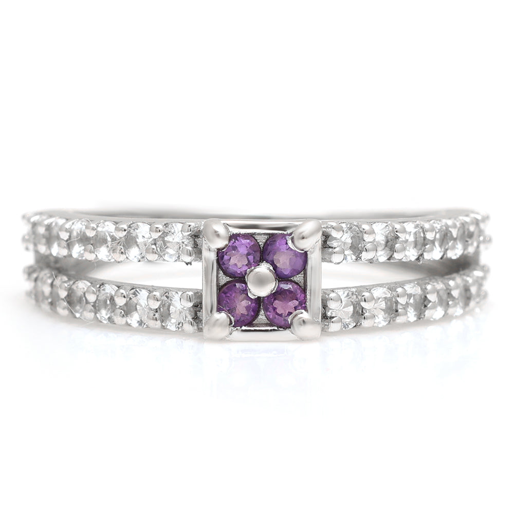 Silberring mit brasilianischem Amethyst und weißem Topas 1 