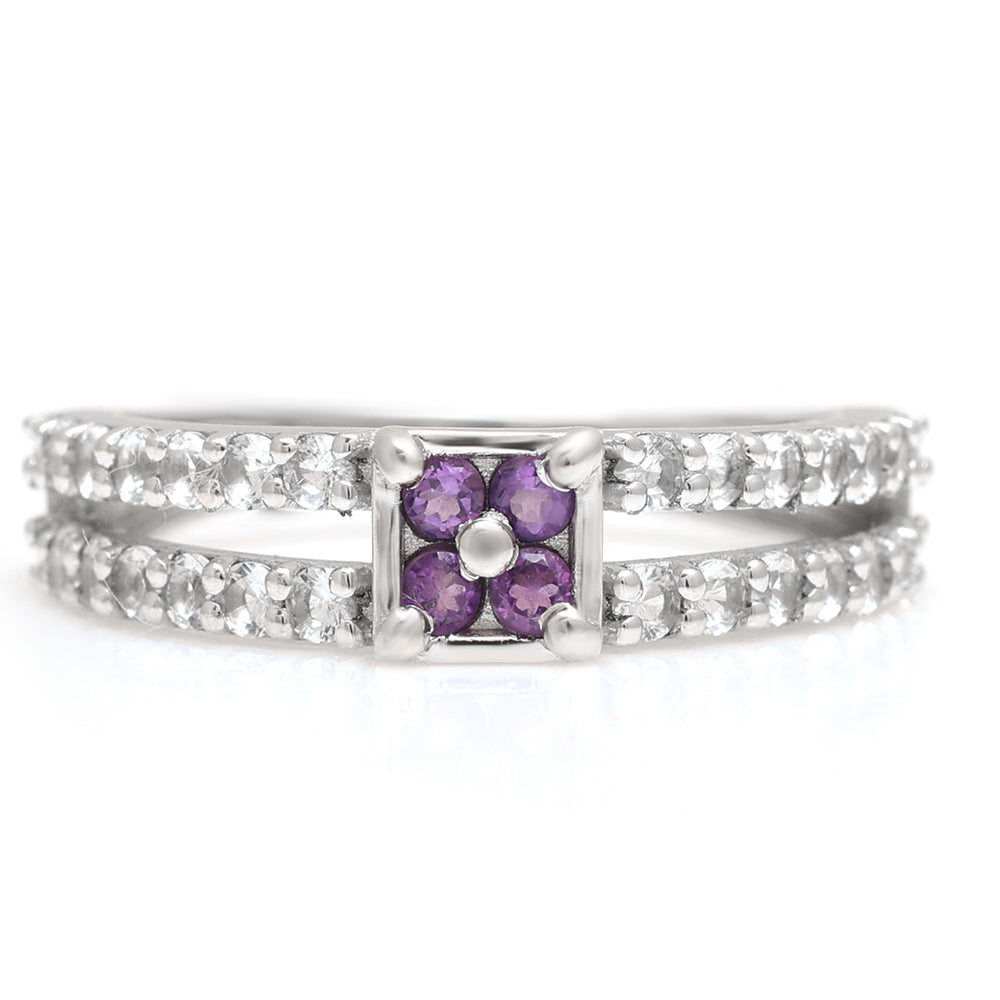 Silberring mit brasilianischem Amethyst und weißem Topas 4 