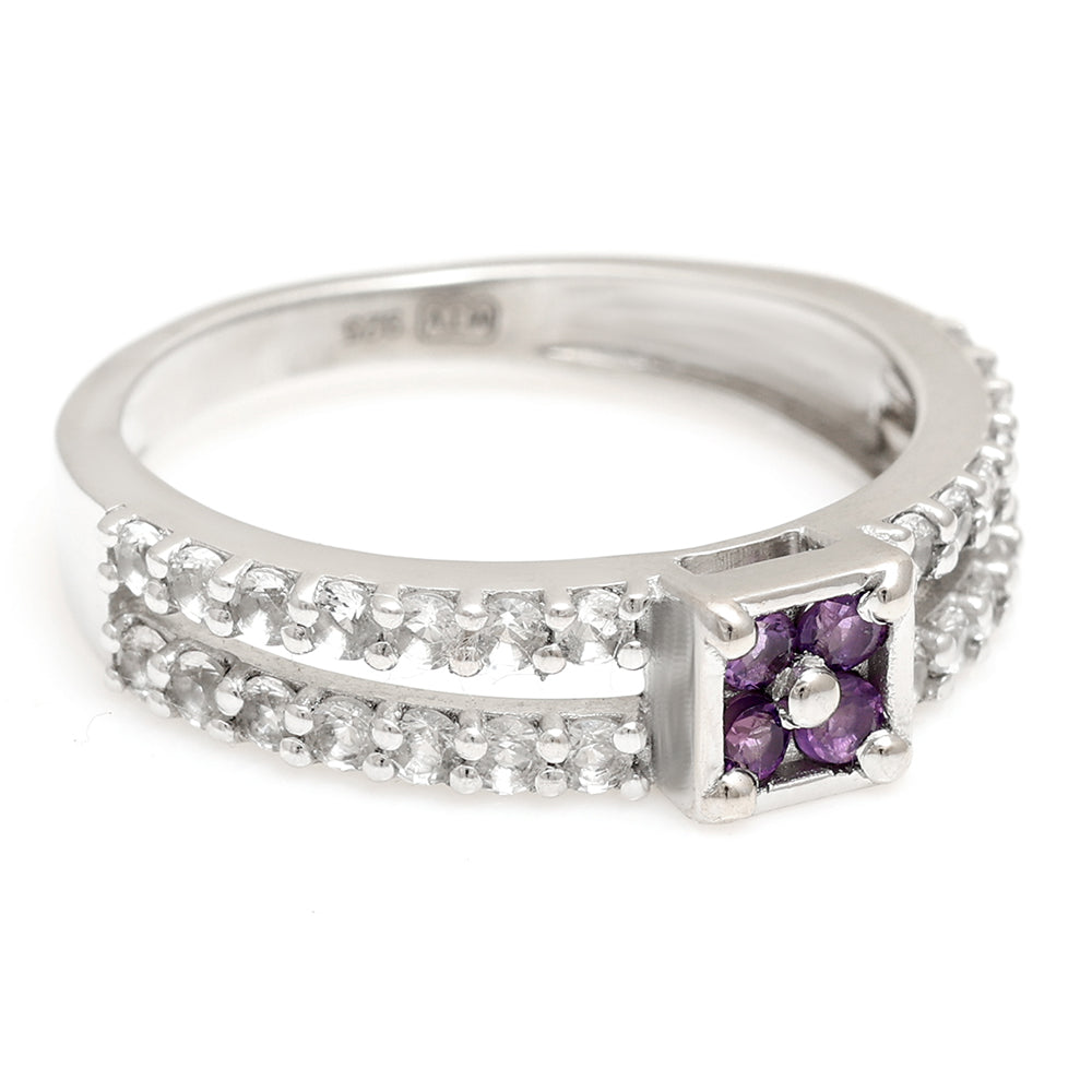 Silberring mit brasilianischem Amethyst und weißem Topas 6 