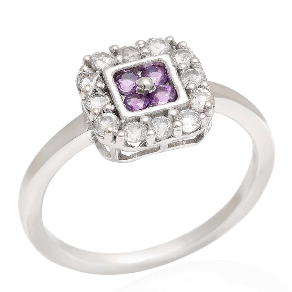 Silberring mit brasilianischem Amethyst und weißem Topas 5 