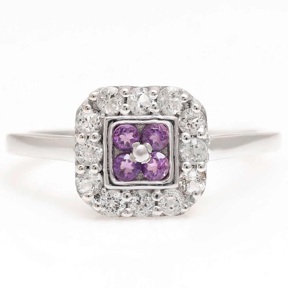 Silberring mit brasilianischem Amethyst und weißem Topas