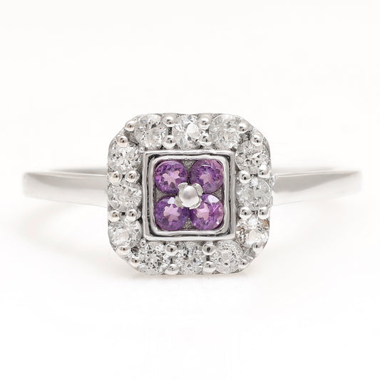 Silberring mit brasilianischem Amethyst und weißem Topas