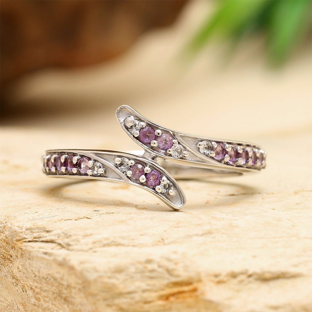 Silberring mit brasilianischem Amethyst und weißem Topas 2 