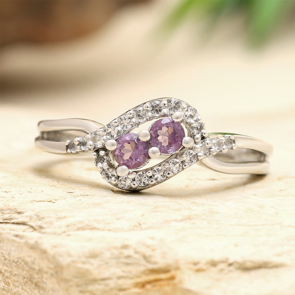 Silberring mit brasilianischem Amethyst und weißem Topas 2 