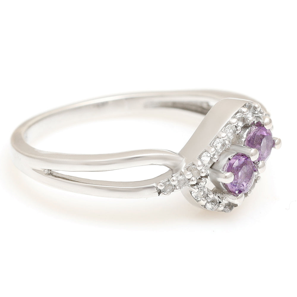 Silberring mit brasilianischem Amethyst und weißem Topas 8 