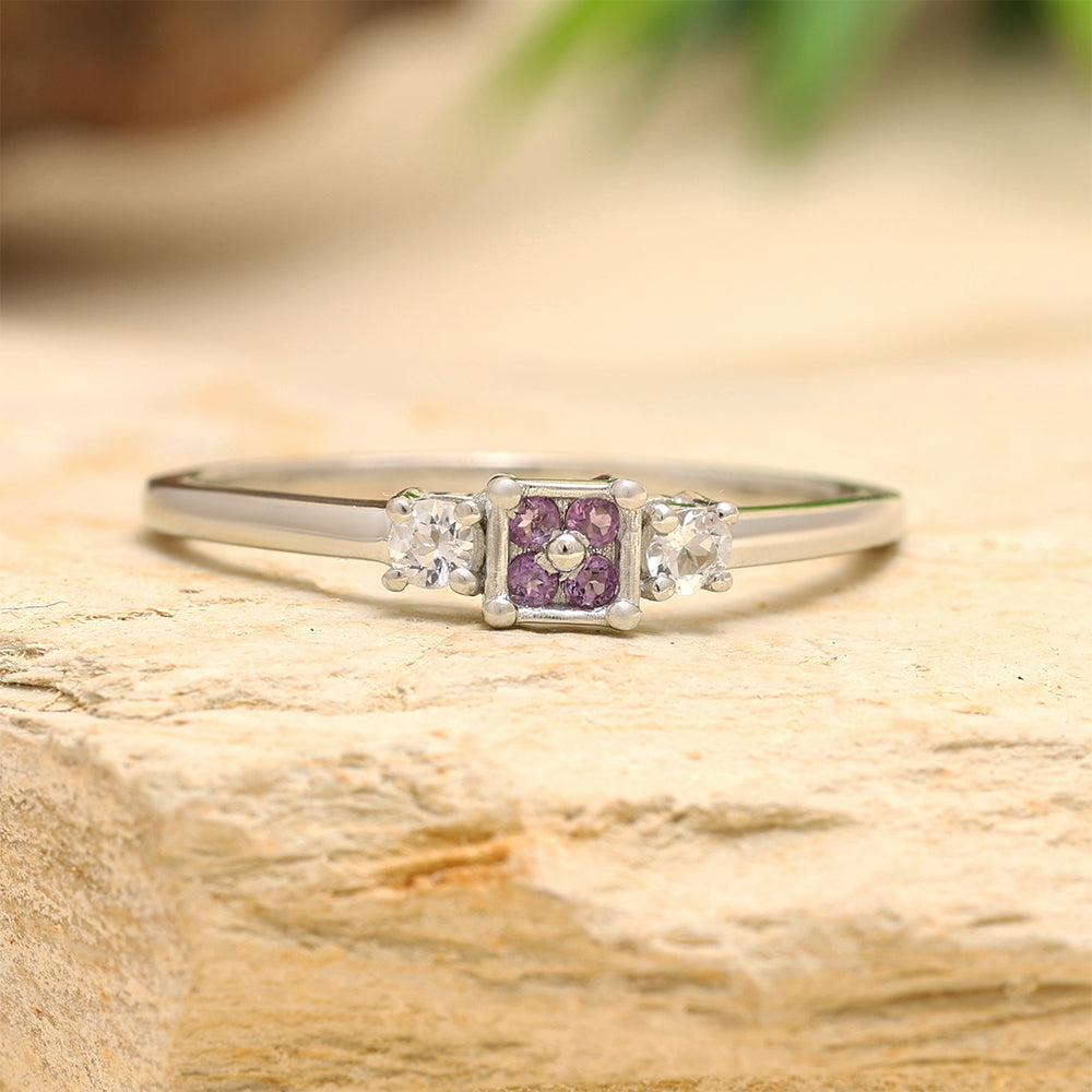 Silberring mit brasilianischem Amethyst und weißem Topas 2 