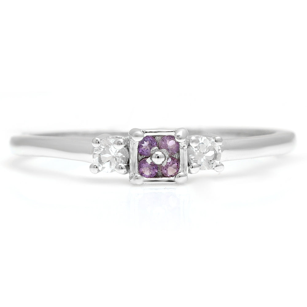 Silberring mit brasilianischem Amethyst und weißem Topas