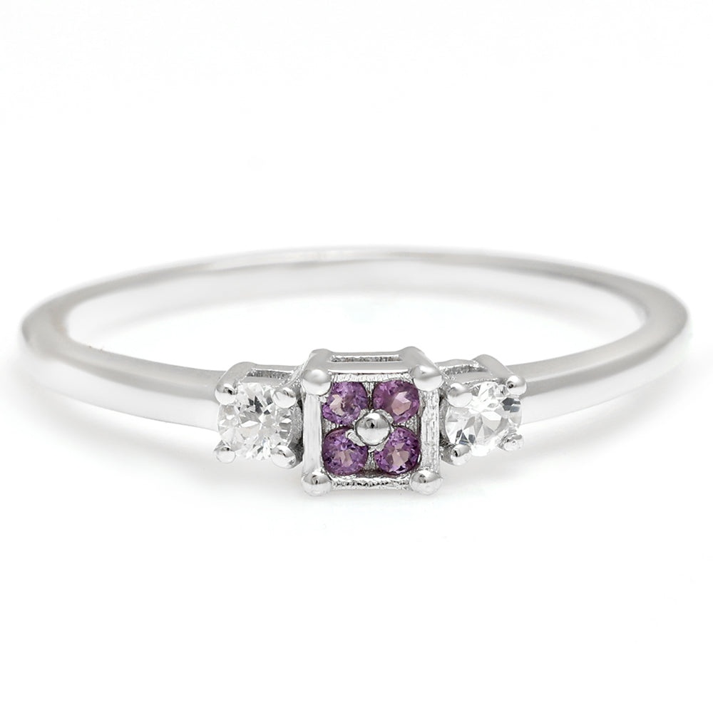 Silberring mit brasilianischem Amethyst und weißem Topas